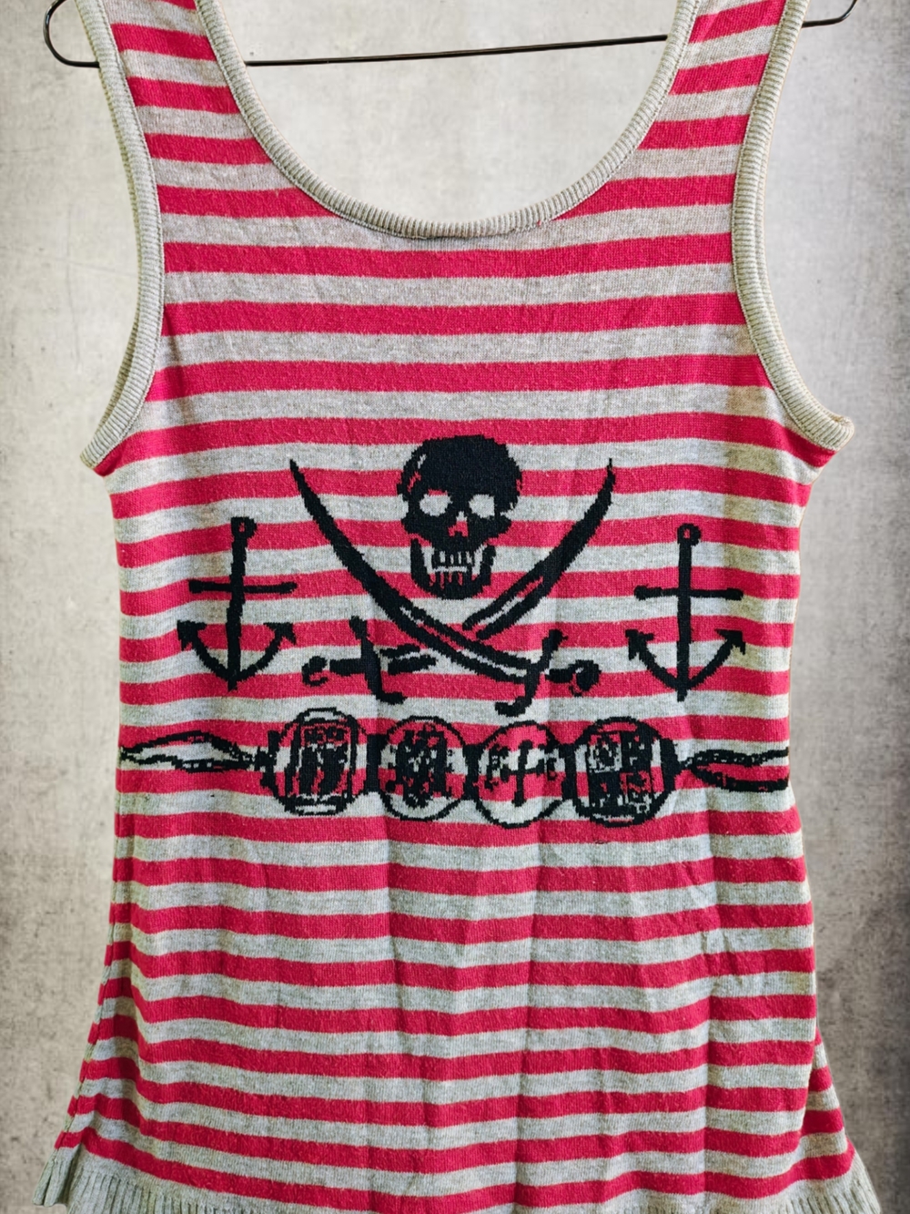 Title:
Vintage Y2K American Attitudes Stripe Skull Knit Tank Top XL